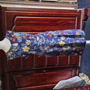 Lands' End Navy Blue Floral Sleeveless Sundress Midi With Pockets